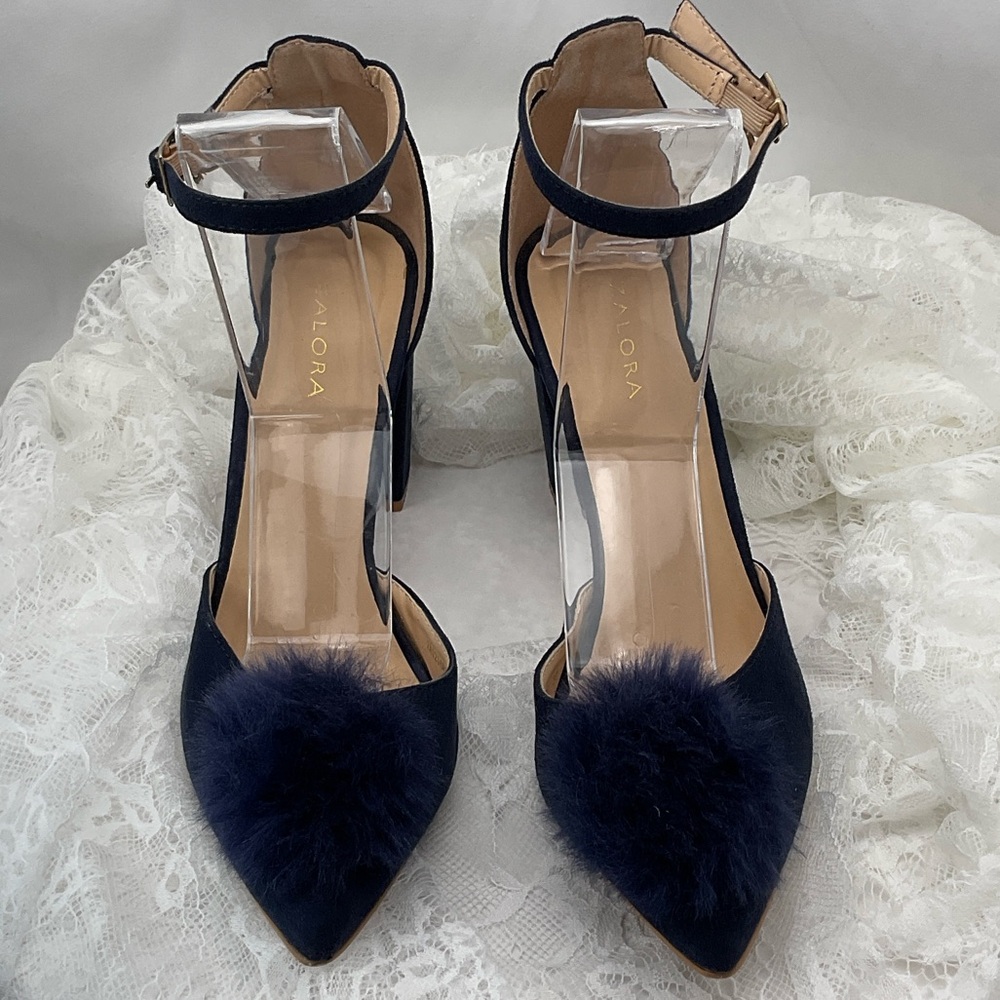 Zalore Women’s Sz6.5 Navy Blue Pointed-Toe Featuring Pom-Poms Women's Heels 0205 - Picture 6 of 15